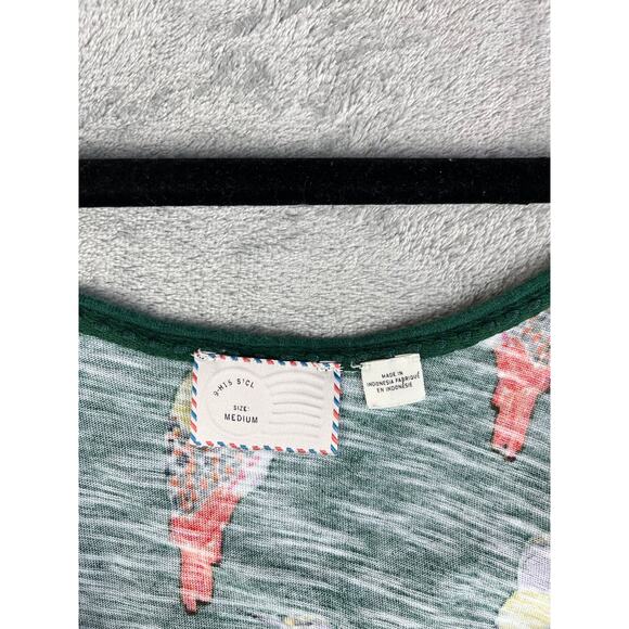 Anthropologie Postmark Forest Fete Scoop Neck Bird Print Top Medium 3/4 Sleeve - Picture 7 of 13